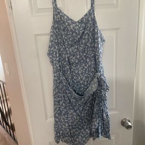Plus Size Blue Floral Wrap Dress